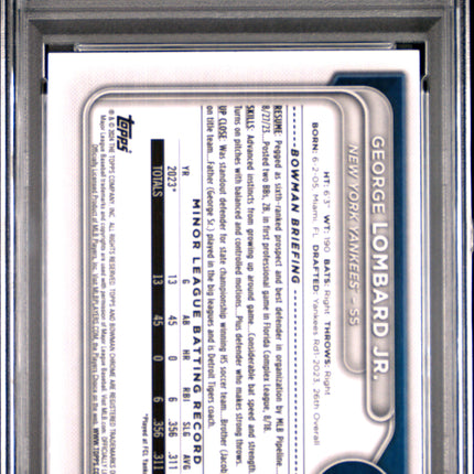 2024 Bowman Chrome George Lombard JR. #BCP79 Yellow Lunar Ref 04/75 PSA 9