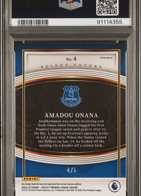 2022-23 Panini Select Select Future Amadou Onana #4 PSA 10 Green Rc /5