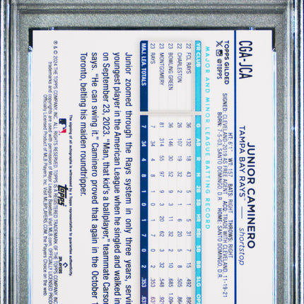 2024 Topps Gilded Chrome Junior Caminero #CGAJCA Blue Gold /50 PSA 10 Auto