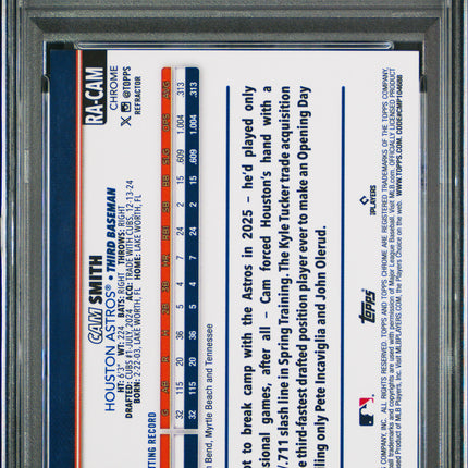 2025 Topps Chrome RC Cam Smith #RACAM Refractor 083/499 PSA 9 Auto