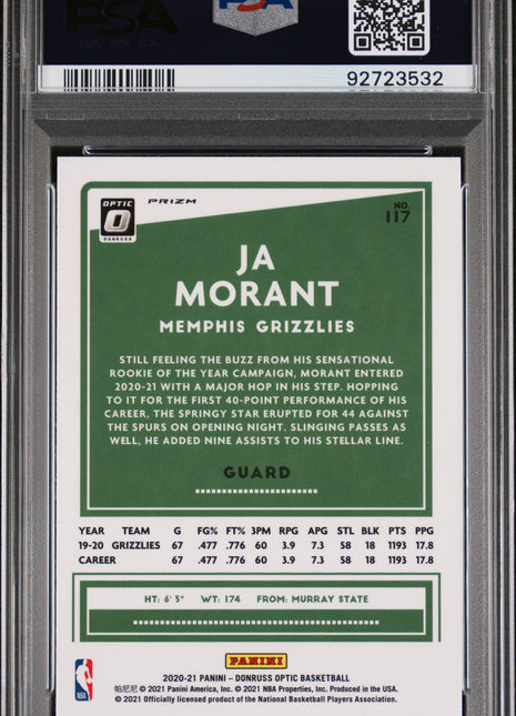 2020 Panini Donruss Optic Ja Morant #117 Blue Velocity PSA 10