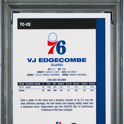2025 Topps Silver Pack 1980-81 Topps Chrome VJ Edgecombe #TC-CE Orange /25 PSA 9