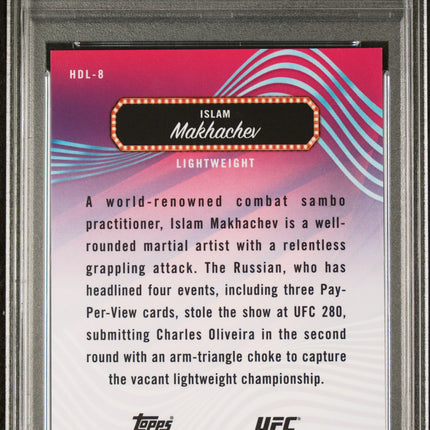 2024 Topps Finest UFC Headliners Islam Makhachev #HDL8 Yellow Glitter /50 PSA 9