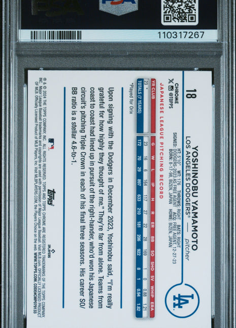 2024 Topps Chrome Logofractor Edition Yoshinobu Yamamoto #18 PSA 10