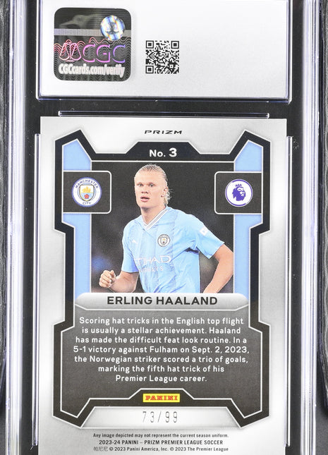 2023-24 Panini Prizm Premier League Erling Haaland #3 Breakaway Blue CGC 10