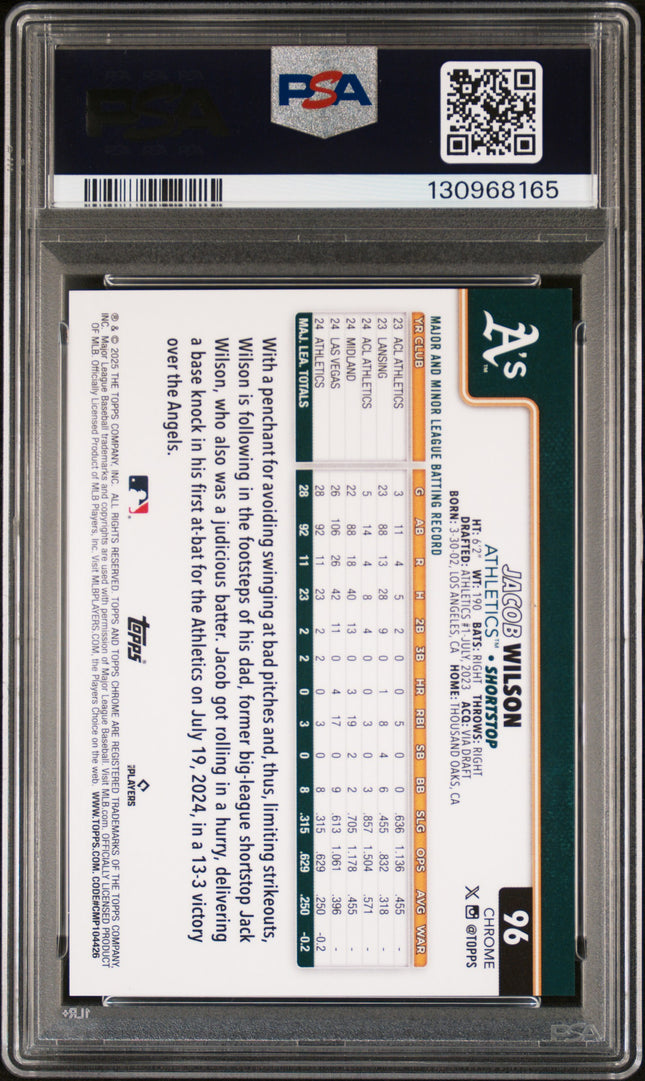 2025 Topps Chrome Jacob Wilson #96 Black Geometric 07/10 PSA 9