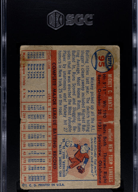 1957 Topps Mickey Mantle #95 SGC 1