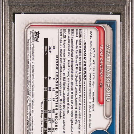 2024 Bowman Chrome Prospects Wyatt Langford #BCP64 Prspcts Lunar Glow Ref PSA 10