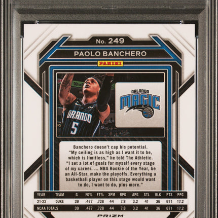 2022 Panini Prizm Paolo Banchero #249 Silver PSA 10