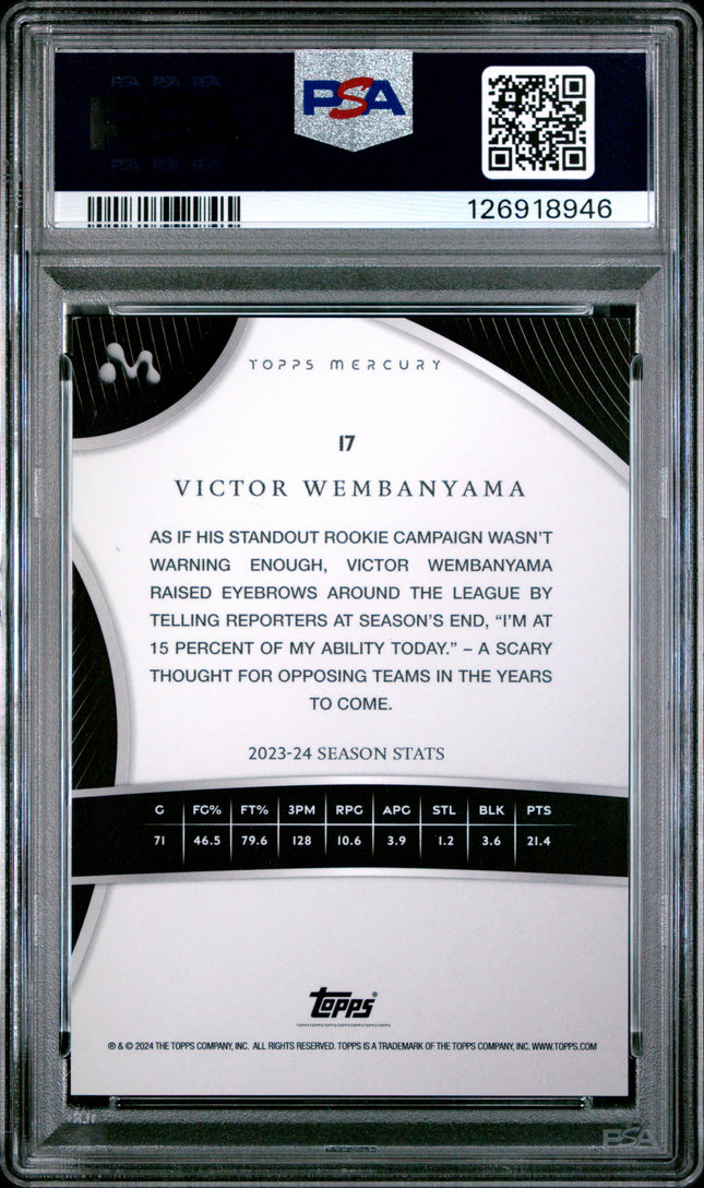 2023 Topps Mercury: Victor Wembanyama #17 Orange Refractor 02/25 PSA 9