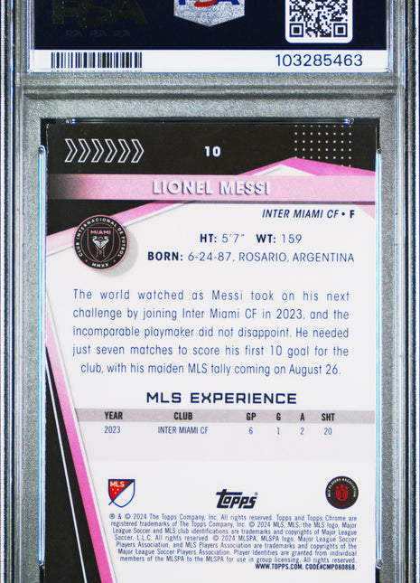 2024 Topps Chrome MLS Lionel Messi #10 Rose Gold Refractor 137/250 PSA 9