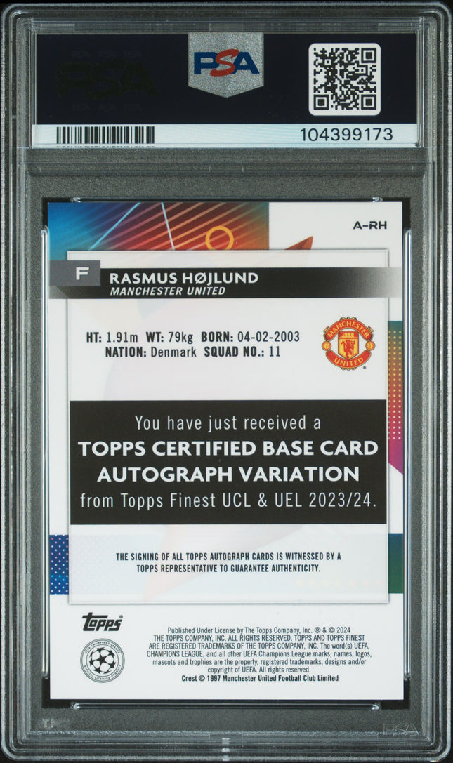 2023-24 Topps Finest UEFA Club Competitions Autographs Rasmus Hojlund #ARH PSA 9