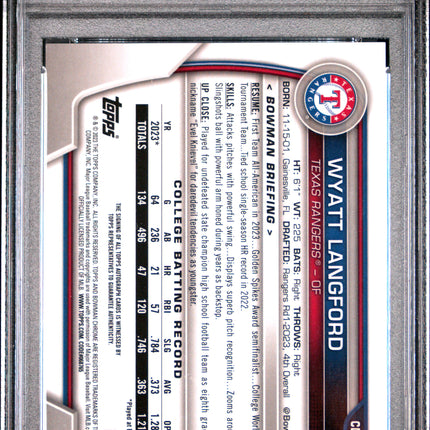 2023 Bowman Draft Chrome Prospect Autograph Wyatt Langford #CDAWL PSA 9