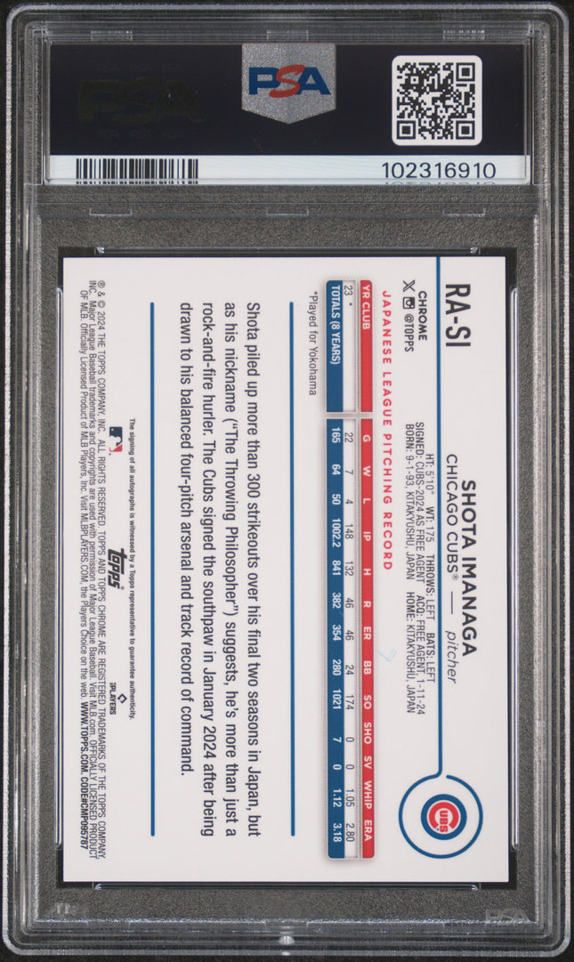 2024 Topps Chrome Update Rc Auto Shota Imanaga Aqua Blue Lava Lamp /175 PSA 10