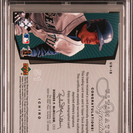 2003 Ultimate Collection Signatures Ichiro #US-IS Running /99 PSA 8 Auto 9