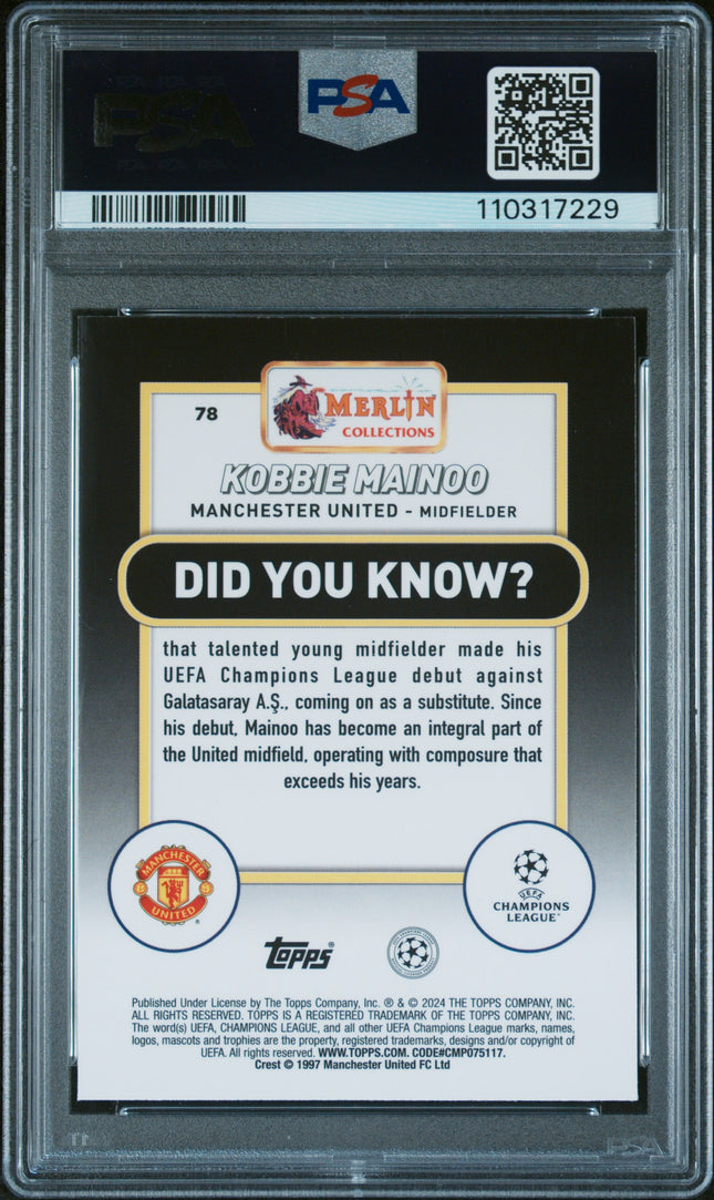 2023-24 Topps Merlin UEFA Club Competitions Kobbie Mainoo #78 Gold Atomic PSA 10