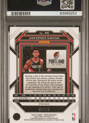2022 Panini Prizm Anfernee Simons #46 PSA 10