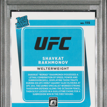 2022 Panini Donruss Optic UFC Shavkat Rakhmonov #115 Green /5 PSA 9