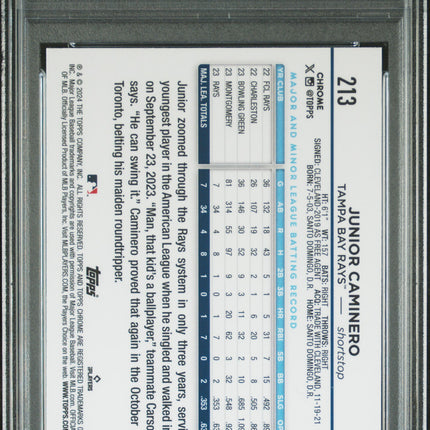 2024 Topps Chrome Junior Caminero #213 X Fractor PSA 10