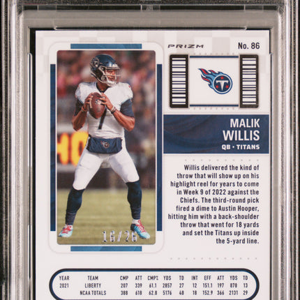 2022 Panini Contenders Optic Malik Willis #86 Purple Pulsar PSA 9 /26