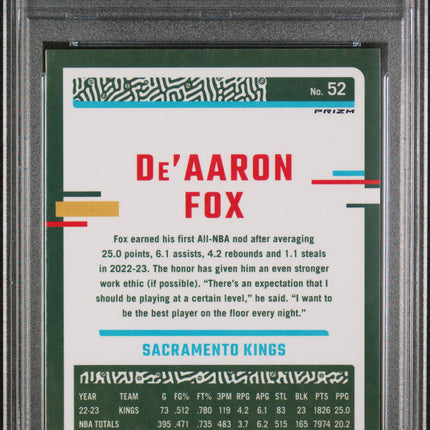 2023 Panini Donruss Optic De'aaron Fox #52 Hyper Pink PSA 10