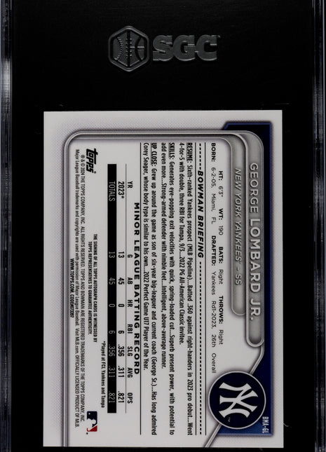 2024 Bowman Mega Box George Lombard JR. #BMA-GL Blue Refractor SGC 10 Auto 10