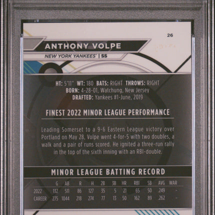 2023 Topps Finest Anthony Volpe #26 Green 91/99 PSA 9