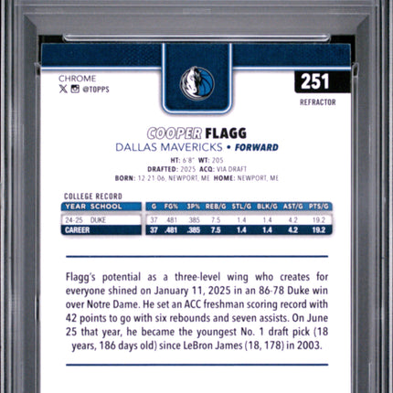 2025 Topps Chrome Cooper Flagg #251 Refractor PSA 7