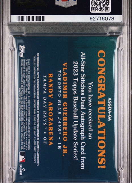 2023 Topps Update AllStar Randy Arozarena Vladimir Guerrero Patch Auto psa 9 /10