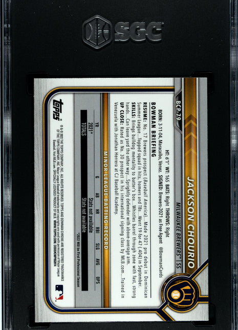 2022 Bowman Mega Box Jackson Chourio #BCP-79 Chrome Prospect SGC 10