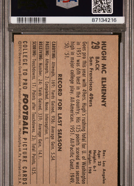 1952 Bowman Large Hugh Mcelhenny #29 PSA 4