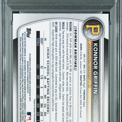 2025 Bowman Chrome Prospect Autographs Konnor Griffin #CPAKG PSA 10 Auto