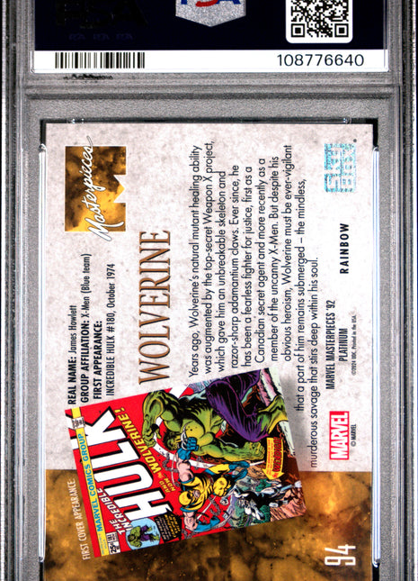 2024 Upper Deck Marvel Masterpieces '92 Platinum Wolverine #94 PSA 10
