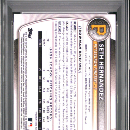 2025 Bowman Draft Seth Hernandez #BDC-25 Chrome PSA 10