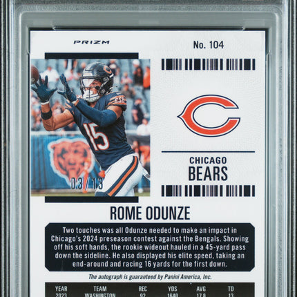 2024 Panini Contenders Optic Rome Odunze #104 Autograph Red White Blue PSA 9