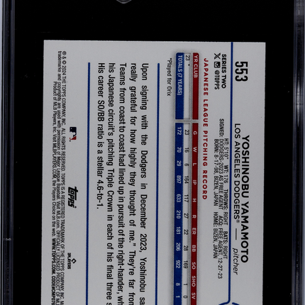 2024 Topps Yoshinobu Yamamoto #553 SGC 10