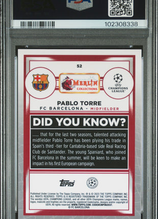 2022-23 Topps Merlin Chrome UEFA Club Pablo Torre #52 Gold Refractor /50 PSA 9