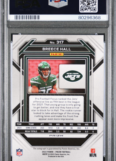 2022 Panini Prizm Breece Hall #317 Autograph PSA 9