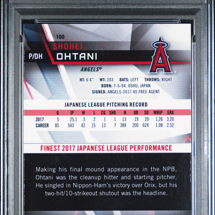 2018 Finest Shohei Ohtani #100 PSA 10