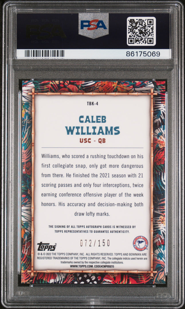 2022 Bowman University The Big Kahuna Caleb Williams #TBK4 Auto PSA 10 Auto 10