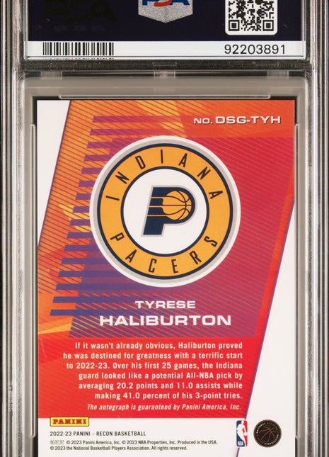2022 Panini Recon Destined For Greatness Tyrese Haliburton Purple PSA 9 Auto