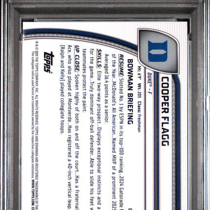 2024 Bowman Chrome University Cooper Flagg #16 Black Wave PSA 10