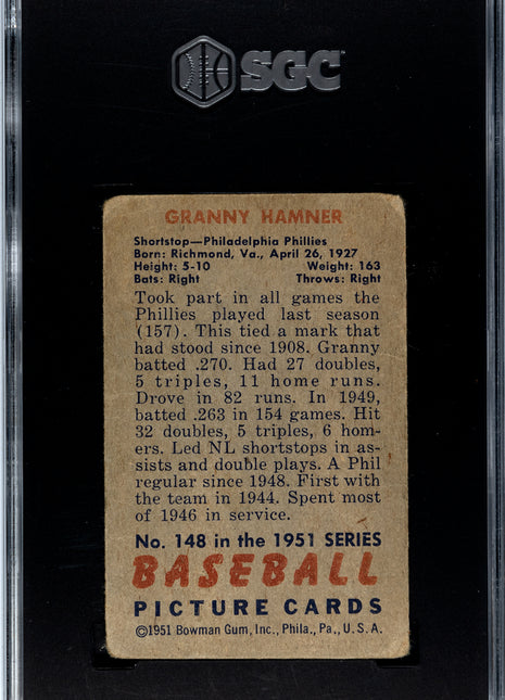 1951 Bowman Granny Hamner #148 SGC 1.5