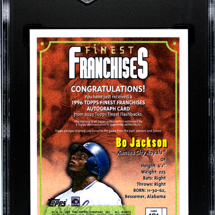 2023 Topps Finest Flashbacks Bo Jackson #181 Autograph /100 SGC 9.5