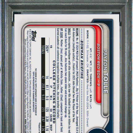 2024 Bowman Draft Chrome Auto Payton Tolle #CPAPT Blue Wave 103/150 PSA 9