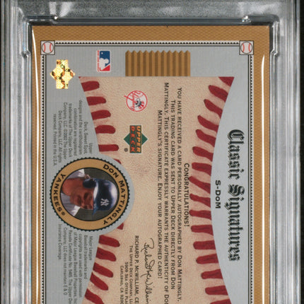 2002 Upper Deck Sweet Spot Classic Signatures Don Mattingly #S-DOM Auto PSA 8