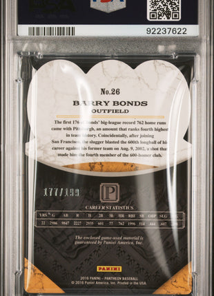 2016 Panini Pantheon Barry Bonds #26 Relic PSA 10