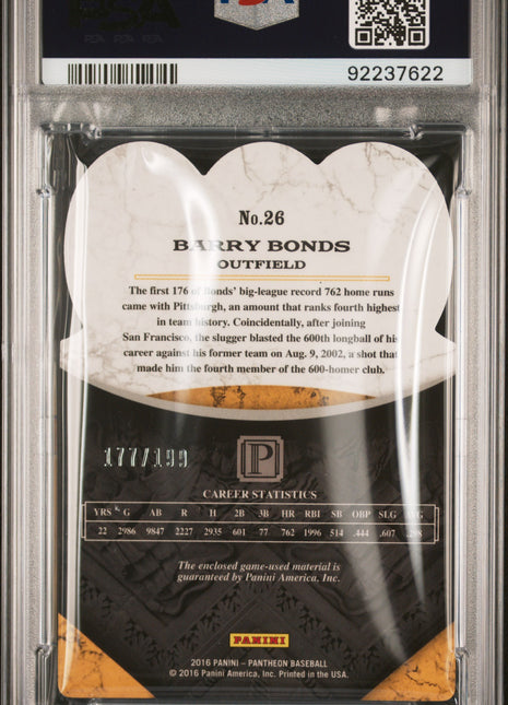 2016 Panini Pantheon Barry Bonds #26 Relic PSA 10