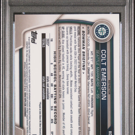2023 Bowman Draft Colt Emerson #BDC42 Chrome Refractor PSA 10