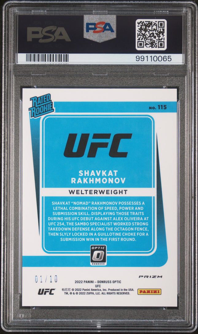 2022 Panini Donruss Optic UFC Shavkat Rakhmonov #115 Gold PSA 9
